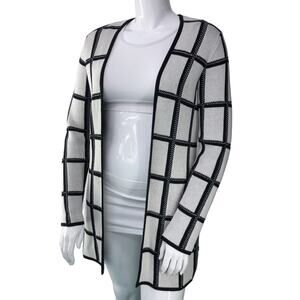 Pendleton Womens Size L Cardigan Sweater Windowpane Black White 100% Cotton